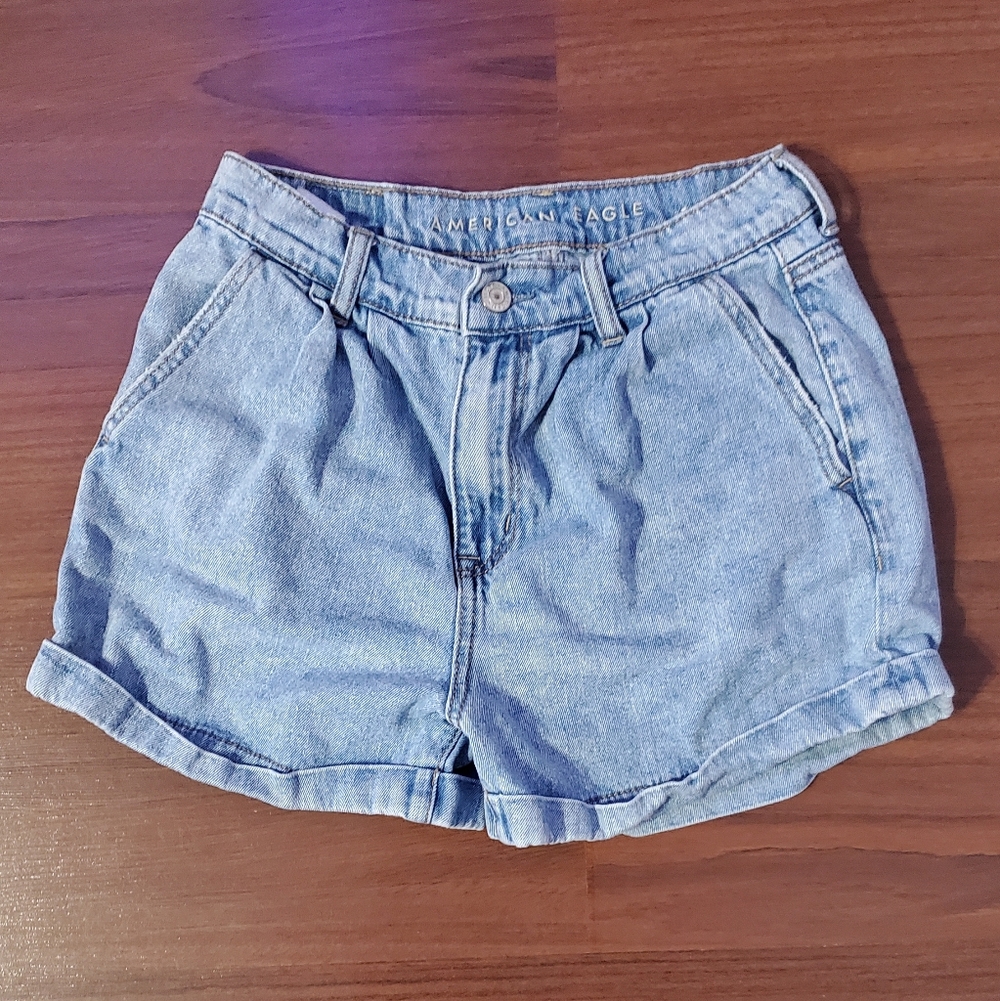American Eagle Outfitters Light Blue High-Waist Denim Shorts